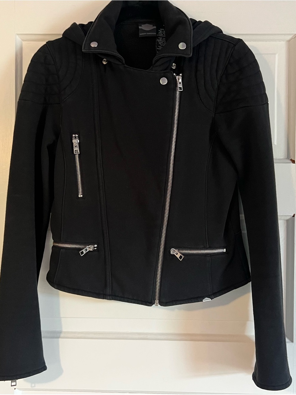 Harley-Davidson Black Quilted-Shoulder Moto Jacket - Picture 2 of 6